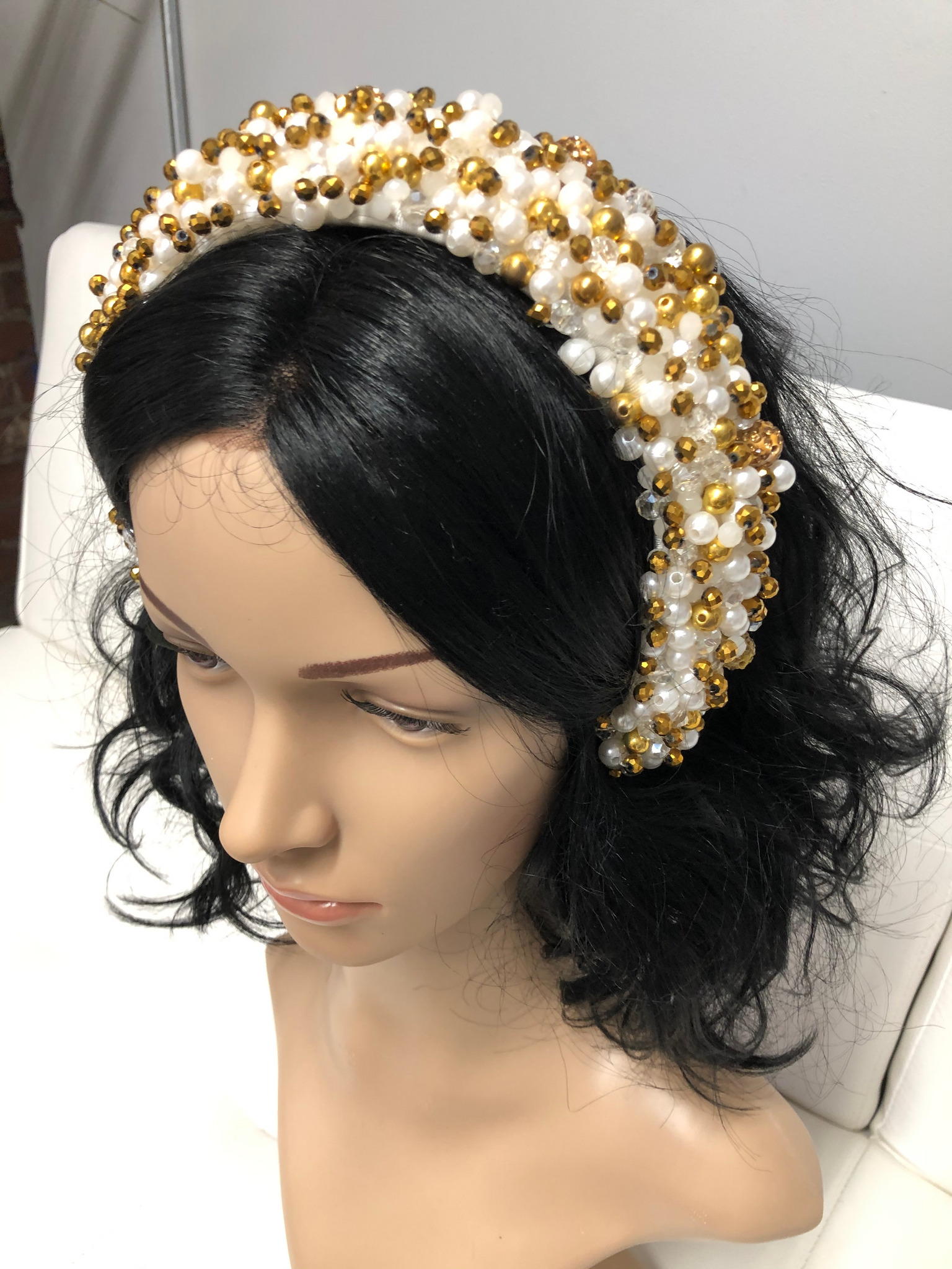 White and Gold Pearl Goddess Hairband