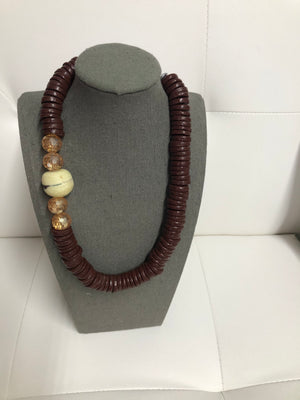 Brown Afro bead necklace with matching earring 